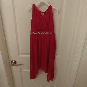 Red dress diamond band in front zipper and tie in